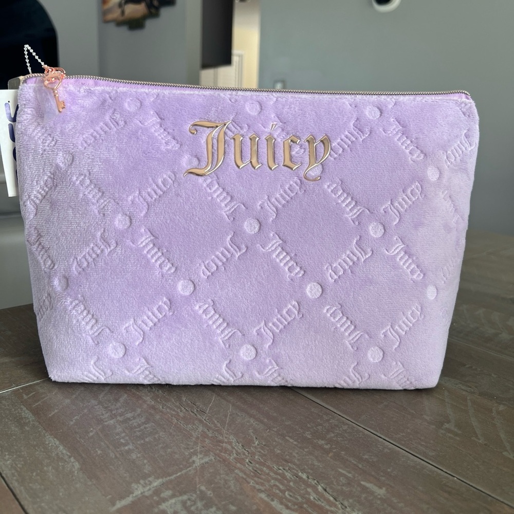 Juicy Couture Purple Velour Logo Large Makeup Pouch New